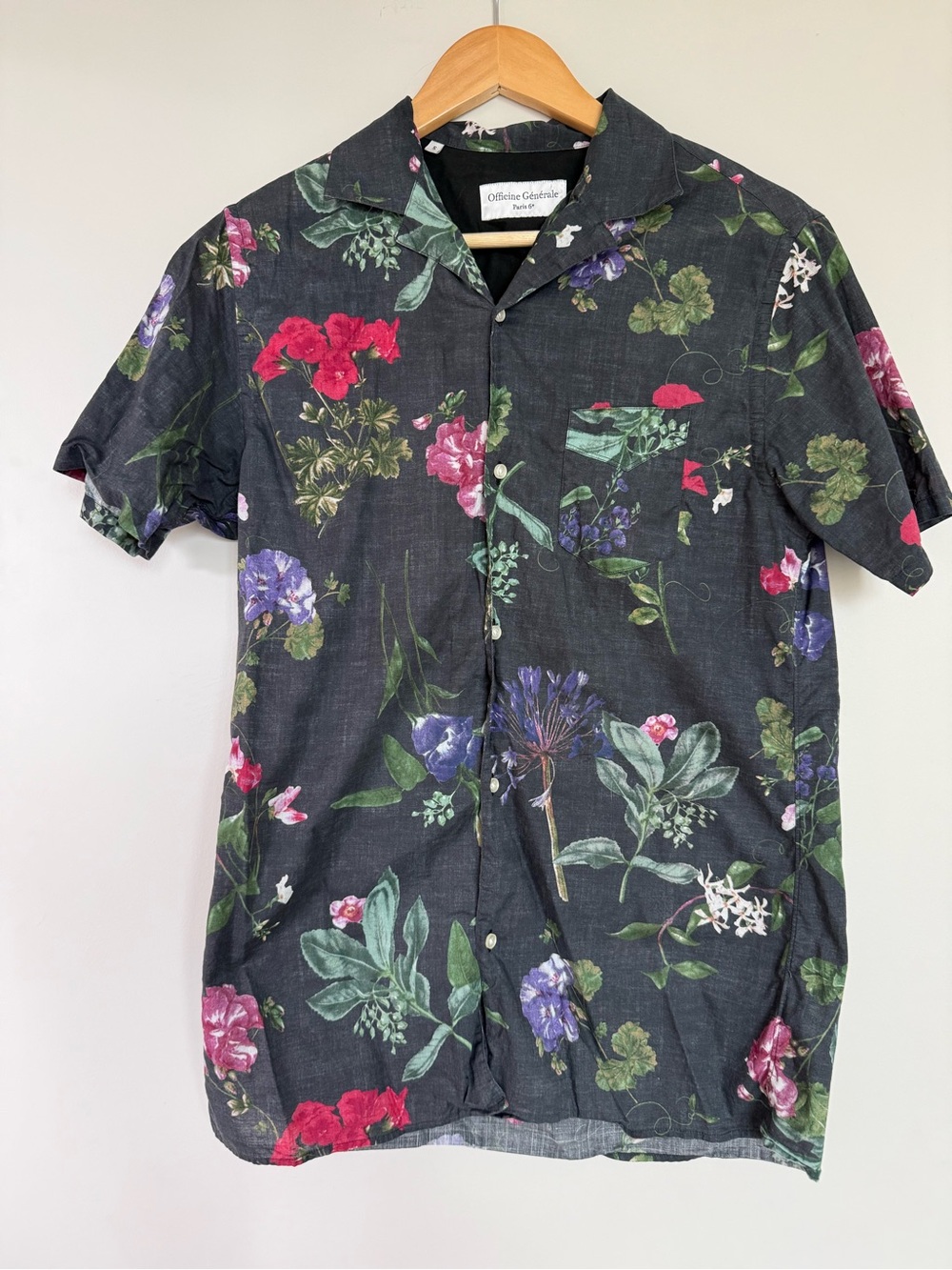 Officine Generale Black Floral Short-Sleeve Button-Down Shirt
